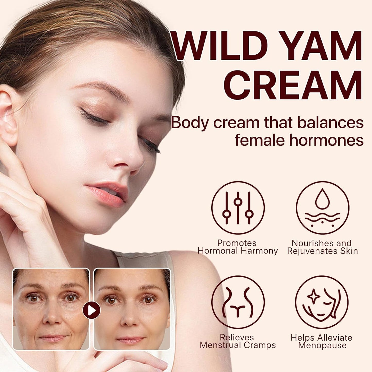 Wild Yam Cream Organic For Hormone Balance,Wild Yam Root Cream Skin Moisturizer, Relief for Dry Skin,