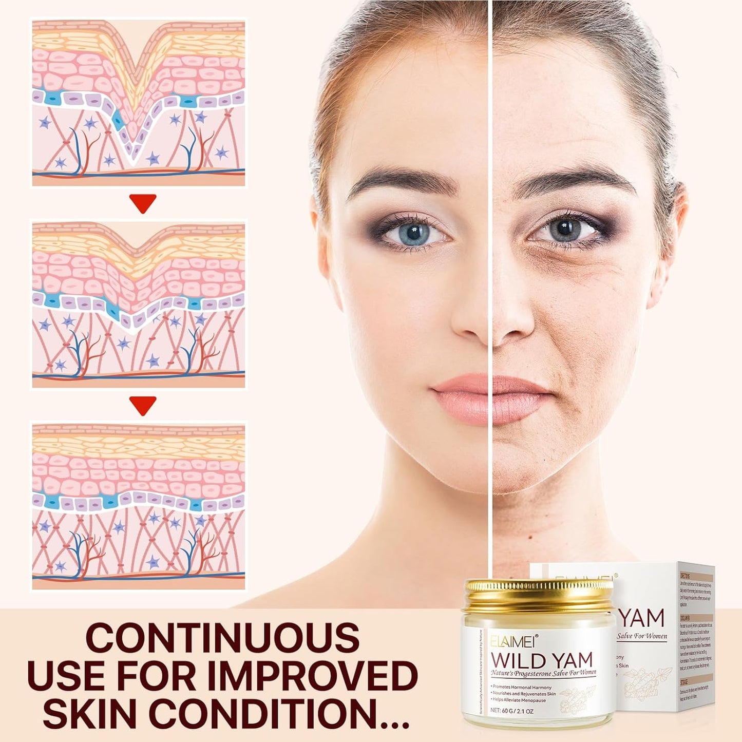 Krém z divoké yamy pro hormonální rovnováhu, krém z kořene divoké yamy jako hydratační přípravek na pokožku, úleva pro suchou pokožku,