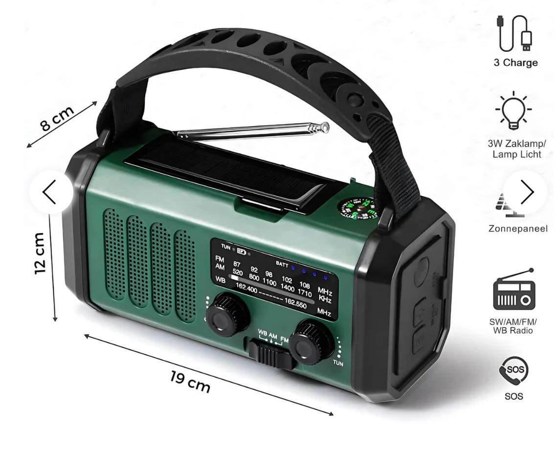 Přenosné nouzové rádio FM/AM s LED dotykovým světlem, USB nabíjením a SOS alarmem