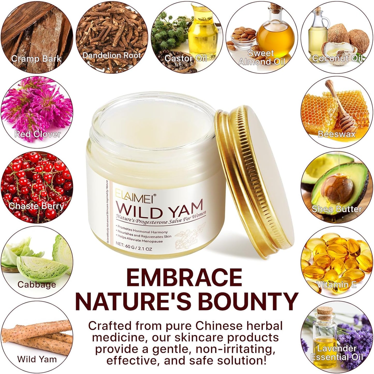 Krém z divoké yamy pro hormonální rovnováhu, krém z kořene divoké yamy jako hydratační přípravek na pokožku, úleva pro suchou pokožku,