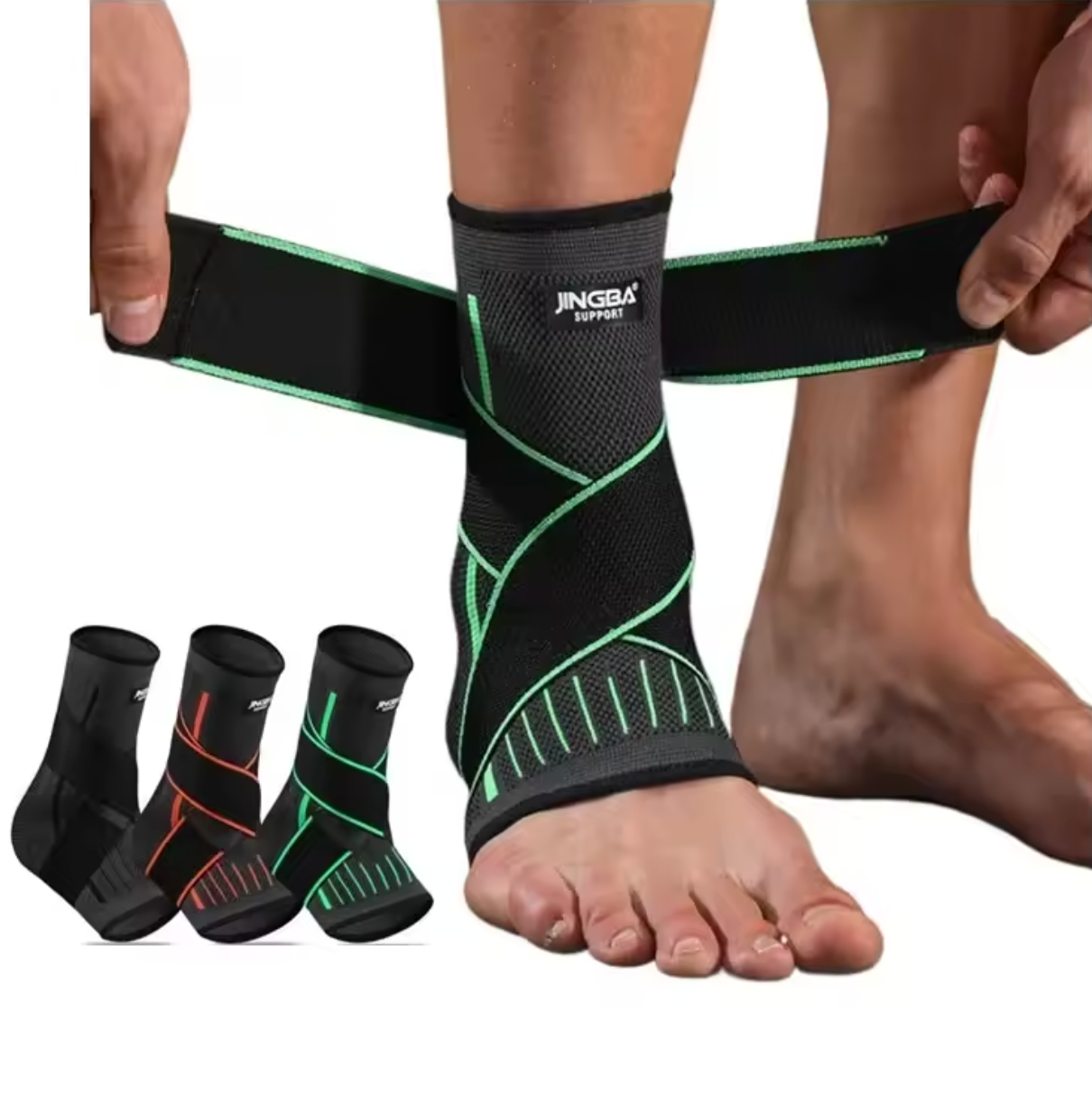 Elastická podpěra kotníku z nylonu, pletený kompresní návlek na kotník s páskem, prodyšná ortéza na kotník