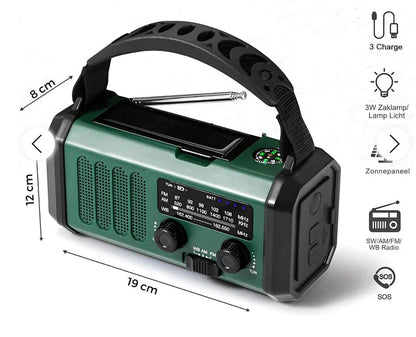 Přenosné nouzové rádio FM/AM s LED dotykovým světlem, USB nabíjením a SOS alarmem